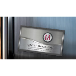 Modern svartvit och Silver Metall-ramad monogramLO Magnetiska Visitkort