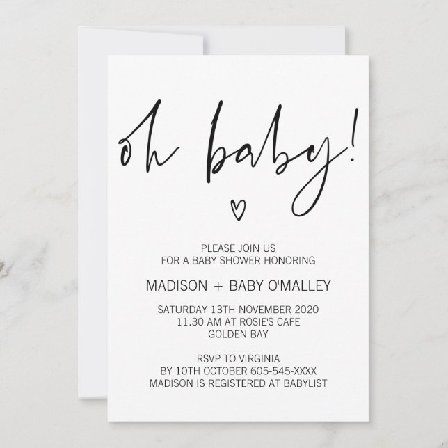 Modern svartvit Oh baby showerinbjudan Inbjudningar (Framsida)