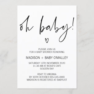 Modern svartvit Oh baby showerinbjudan Inbjudningar