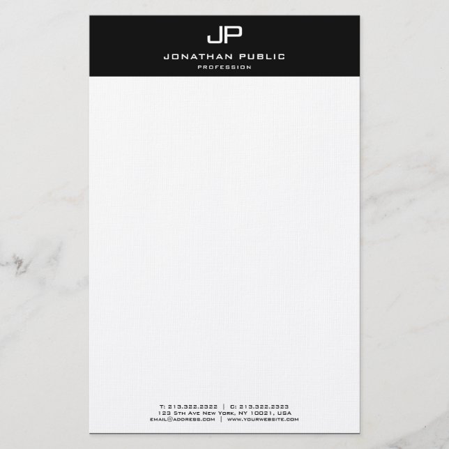 Modern svartvit Personlig-Elegant Brevpapper (Framsida)