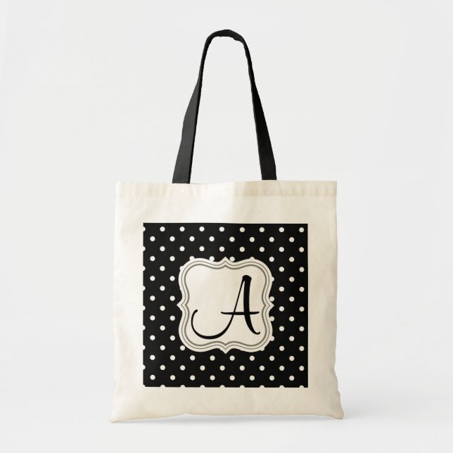 Modern svartvit polka dots monogrammad tygkasse (Framsidan)