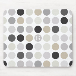 Modern svartvit polka dots mönster monogram musmatta