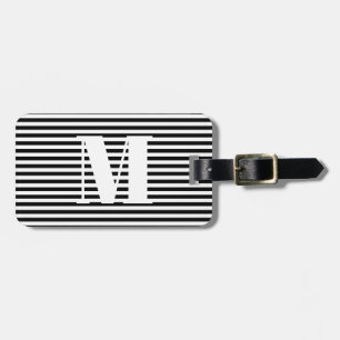 Modern svartvit rand-anpassningsbar i monogram bagagebricka