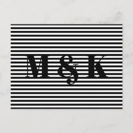 Modern svartvit rand anpassningsbar par initialer vykort