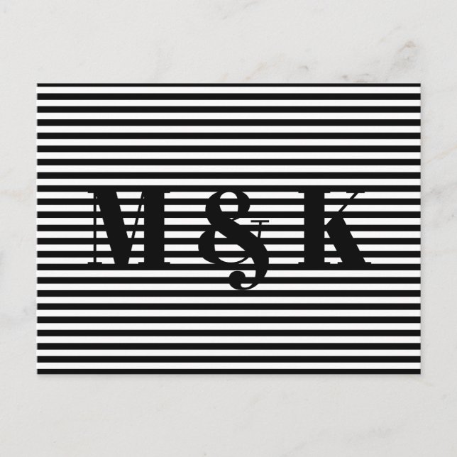 Modern svartvit rand anpassningsbar par initialer vykort (Framsida)