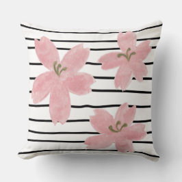 Modern svartvit rand japansk blommigt i trendig kudde