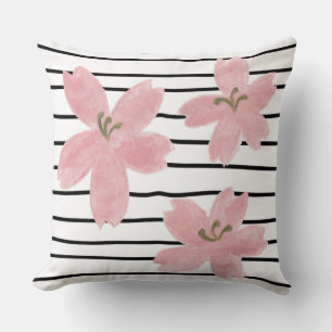 Modern svartvit rand japansk blommigt i trendig kudde