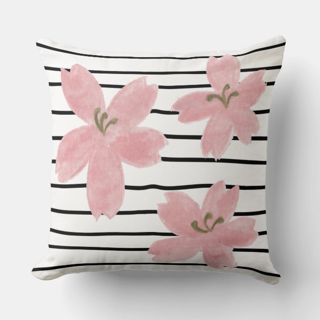 Modern svartvit rand japansk blommigt i trendig kudde (Framsida)