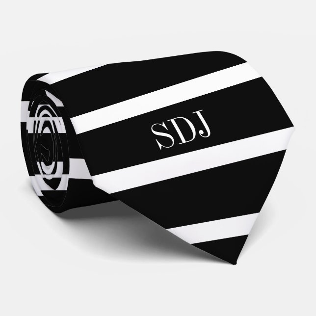 Modern svartvit Rand Monogram Manar Slips (Rullad)