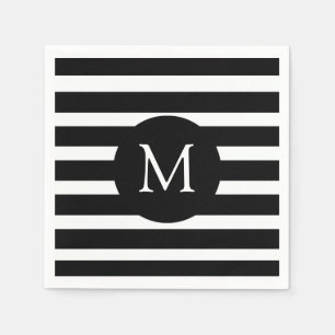Modern svartvit Rand Monogram Pappersservett