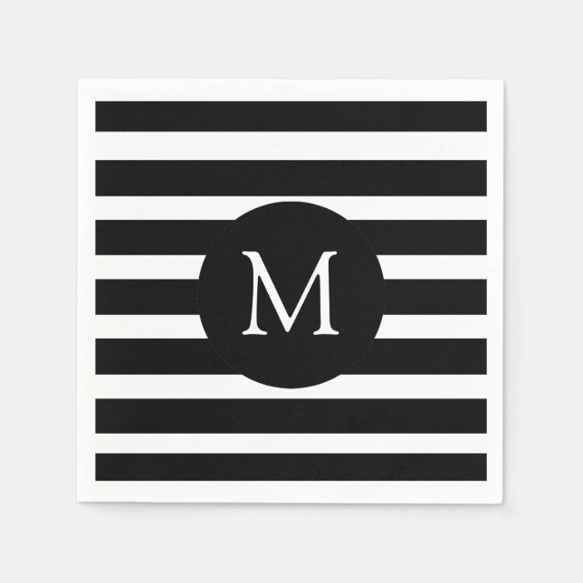 Modern svartvit Rand Monogram Pappersservett (Framsidan)
