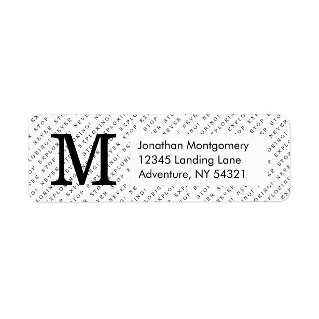 Modern svartvit resetypgrafi - monogram returadress etikett (Framsidan)