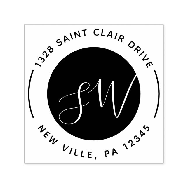 Modern svartvit runda, monogram självfärgande stämpel (Design)