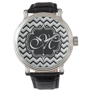 Modern svartvit sicksackMonogram för sparre Armbandsur