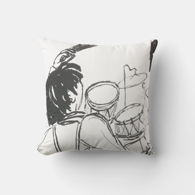 Modern svartvit sketch-musiker kudde (Framsida)