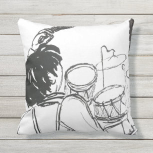 Modern svartvit sketch-musiker kudde