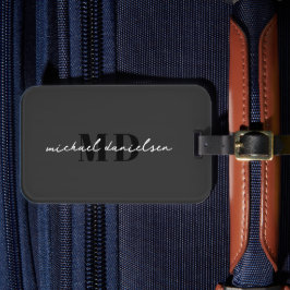 Modern svartvit skript, monogrammad, minimalistisk bagagebricka