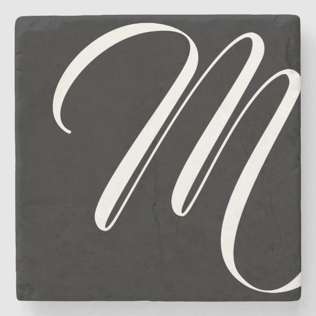 Modern svartvit skriptmonogram stenunderlägg (Framsidan)