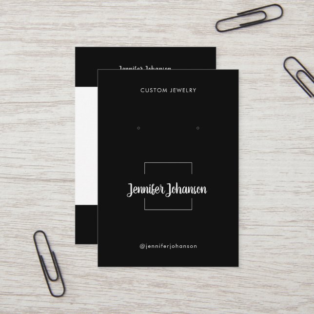 Modern svartvit smyckeshållare, öronringar qkod visitkort (Fram/Back In Situ)