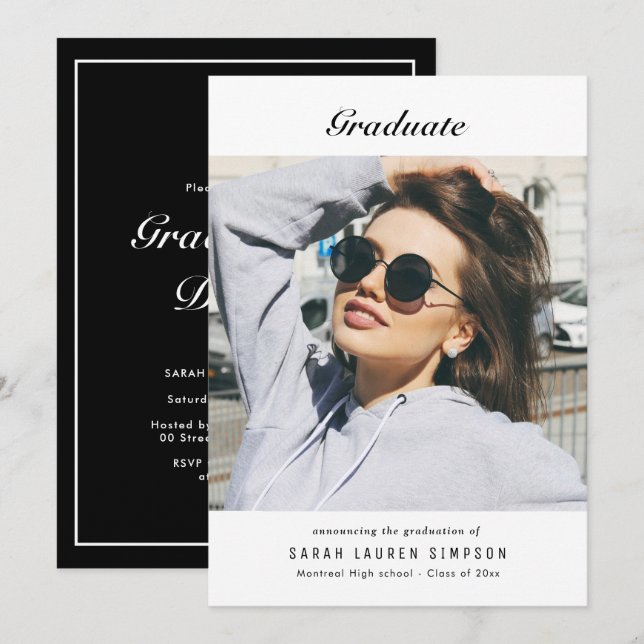 Modern svartvit studenten-middag inbjudningar (Fram/baksida)