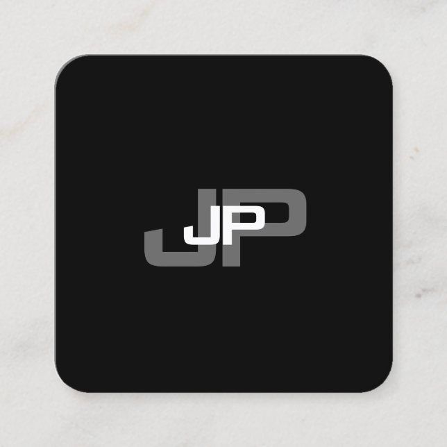 Modern svartvit svart, monogrammad, enkel mall fyrkantigt visitkort (Framsida)