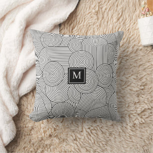 Modern svartvit svartvit monogrammed början i mitt kudde