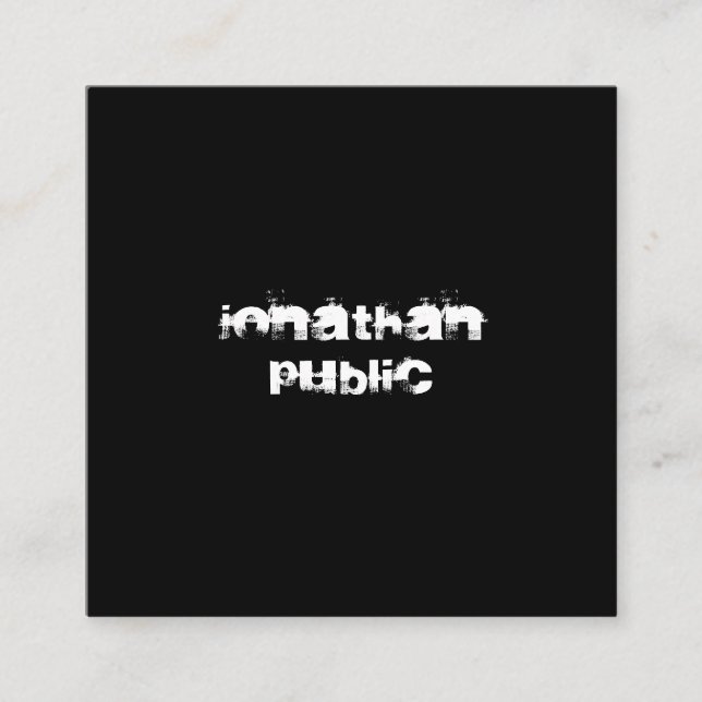 Modern svartvit svartvit text, missfärgad text&t fyrkantigt visitkort (Framsida)