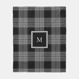 Modern svartvit tartanfamiljmonogram fleecefilt