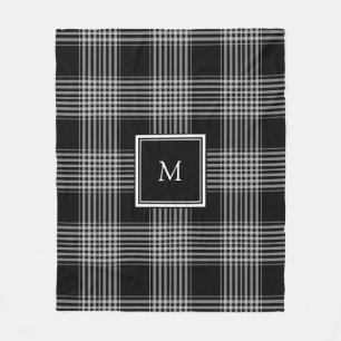 Modern svartvit tartanfamiljmonogram fleecefilt
