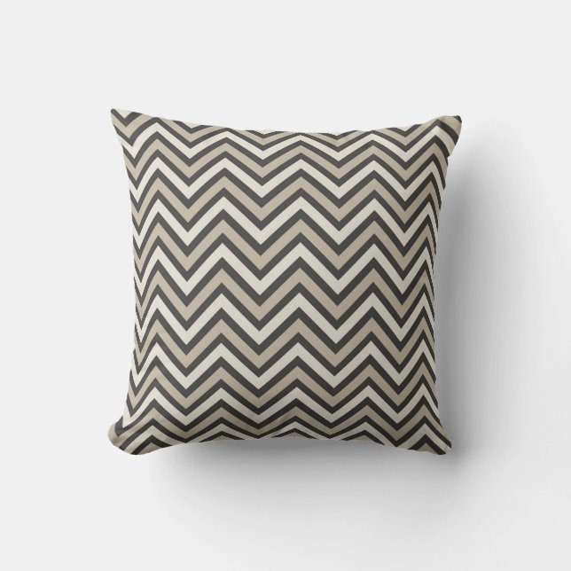 Modern svartvit taupe chevron med mönster kudde (Framsida)