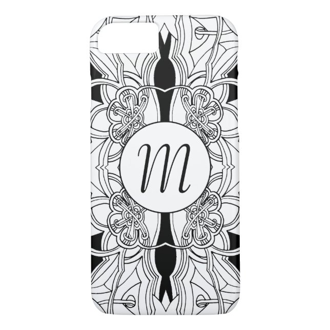 Modern svartvit teckningsdesign med Monogram Case-Mate iPhone Skal (Baksida)