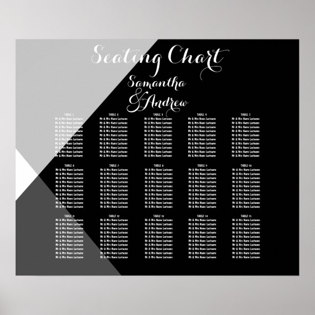 Modern svartvit triangel bord-sätesdiagram poster (Framsidan)