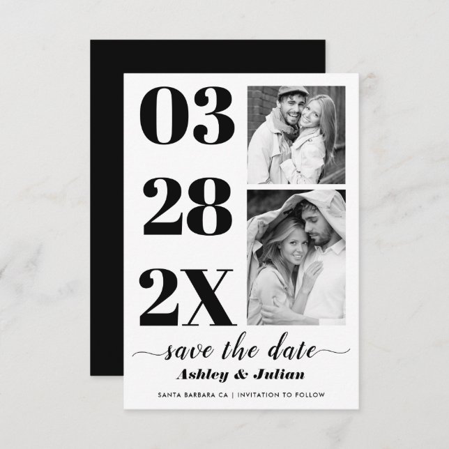 Modern svartvit tvåfoto spara datumet (Fram/baksida)