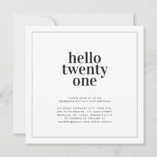 Modern svartvit typografi 21 fotofödelsedag inbjudningar