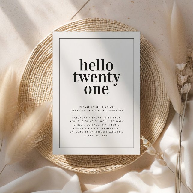 Modern svartvit typografi 21 fotofödelsedag inbjudningar (Skapare uppladdad)