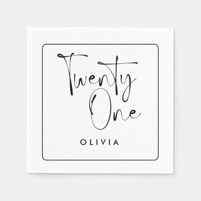 Modern svartvit typografi 21 fotofödelsedag pappersservett (Framsidan)