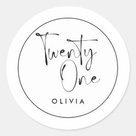 Modern svartvit typografi 21 fotofödelsedag runt klistermärke