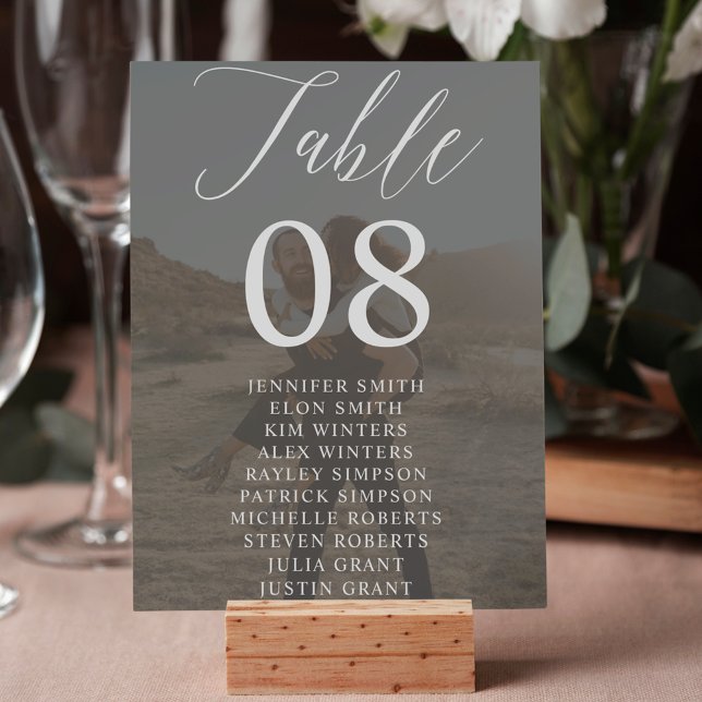Modern svartvita skript namn foton bröllop bordsnummer (Modern black white script names photos wedding table number)