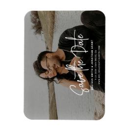 Modern svartvitt fotoskript Spara datum Magnet