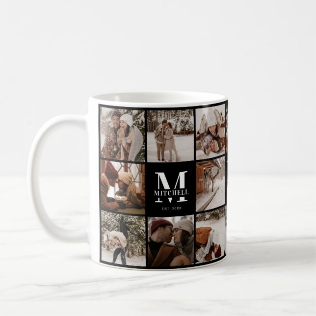Modern svartvitt multifoto Collage Keepsaké Kaffemugg (Vänster)