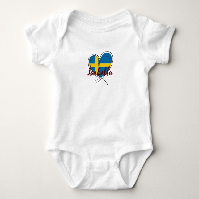 Modern Sverige Flagga Cute Heart-eget namn T Shirt (Framsida)