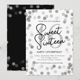 MODERN Sweet 16 Birthday Silver Chic Glitter Inbjudningar
