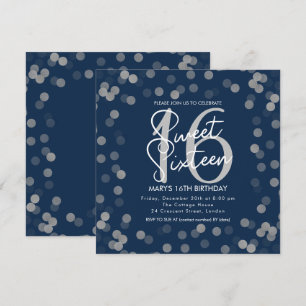 MODERN Sweet 16 Birthday Silver Chic Glitter Inbjudningar