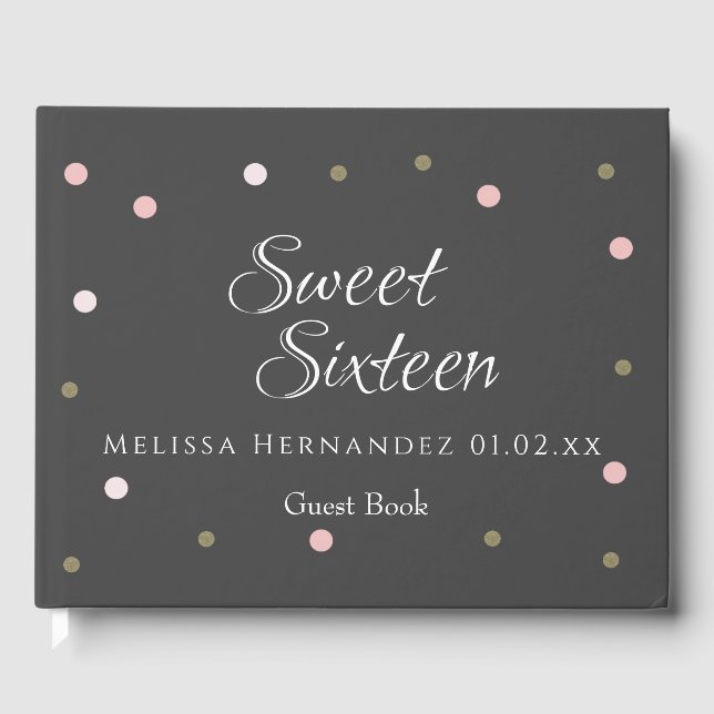 Modern Sweet 16  konfetti Rosa Glitter Gästböcker (Framsida)