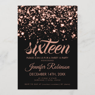 Modern Sweet 16 Ro Guld Midnight Glam Inbjudningar
