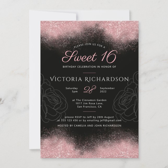 Modern Sweet 16 Rosa Glitter Glitter Klassisk Chic Inbjudningar (Framsida)