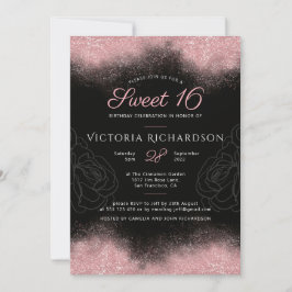 Modern Sweet 16 Rosa Glitter Glitter Klassisk Chic Inbjudningar
