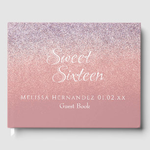 Modern Sweet 16 Rosa Glitter Ombré Födelsedag Gästböcker