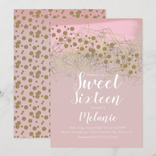 Modern Sweet 16 Rosita Guld Geometrisk Rodnad Inbjudningar