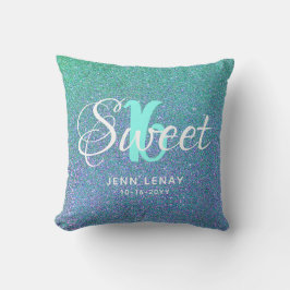 Modern Sweet 16 Teal Aqua Glitter Personlig Kudde